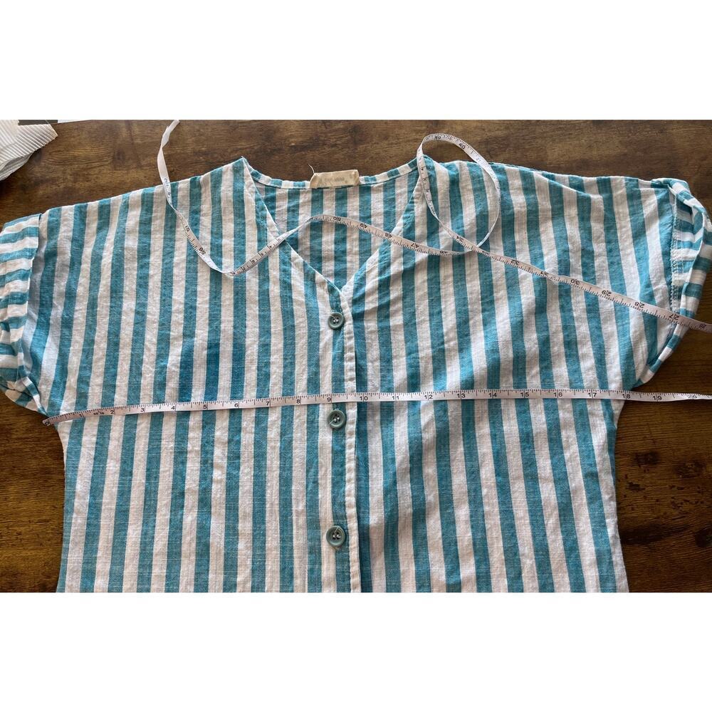 Poleren Womens S Teal/White Stripe Button Down Casual/Summer Office Wear Dress - Picture 5 of 7